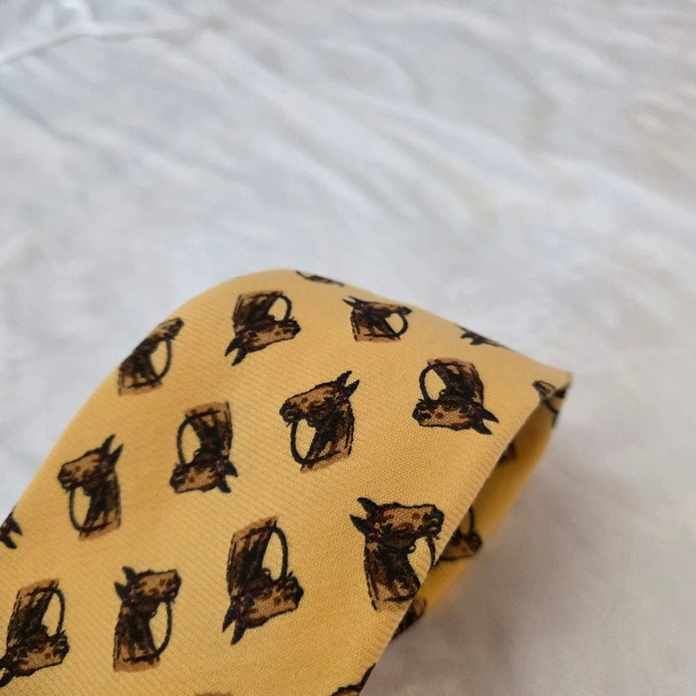 Vintage Wool Polo Ralph Lauren Mens Equestrian Horse Tie Yellow Wool Old Money